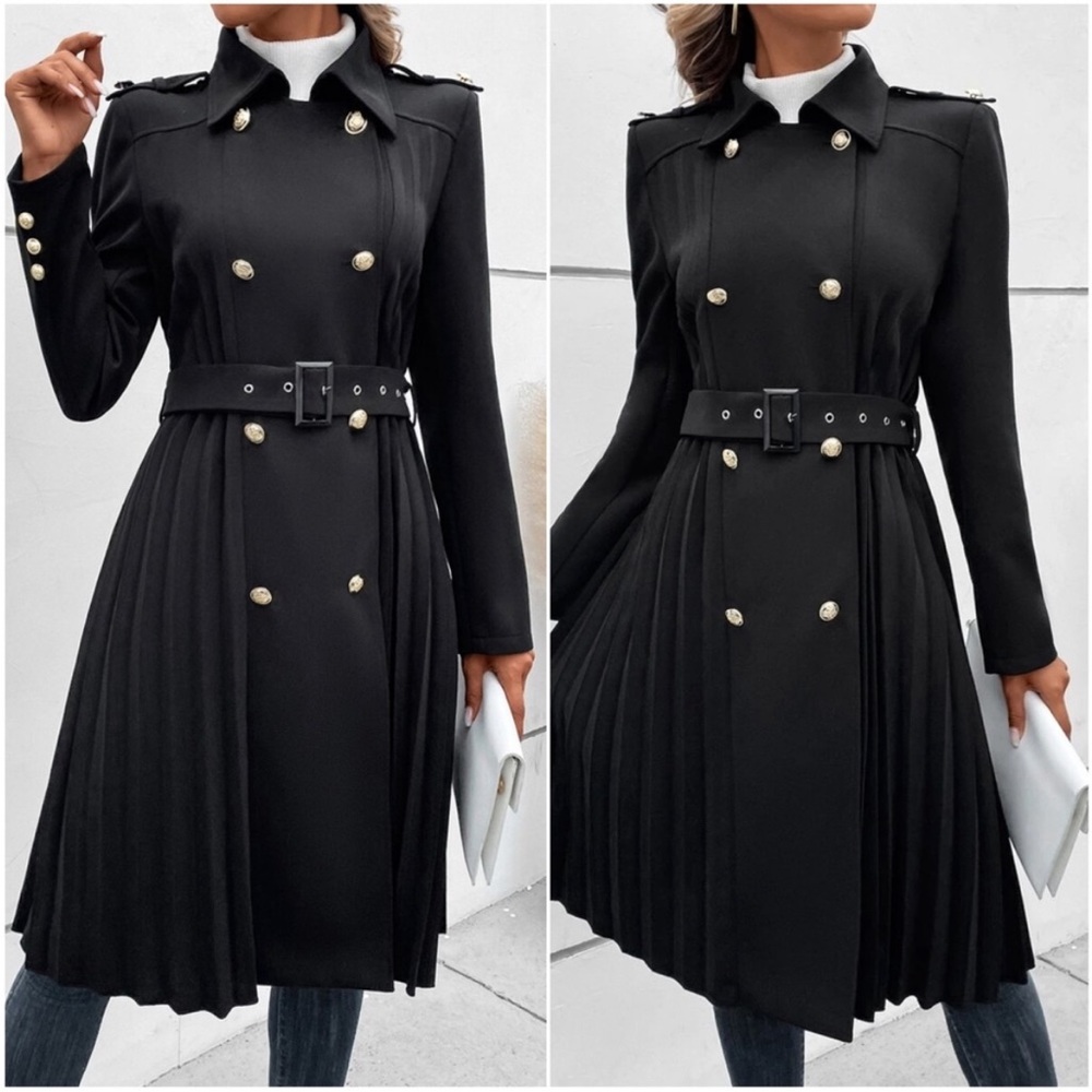 Classic Black Pleated Minimalist Jacket Coat S M L XL - Picture 2 of 3